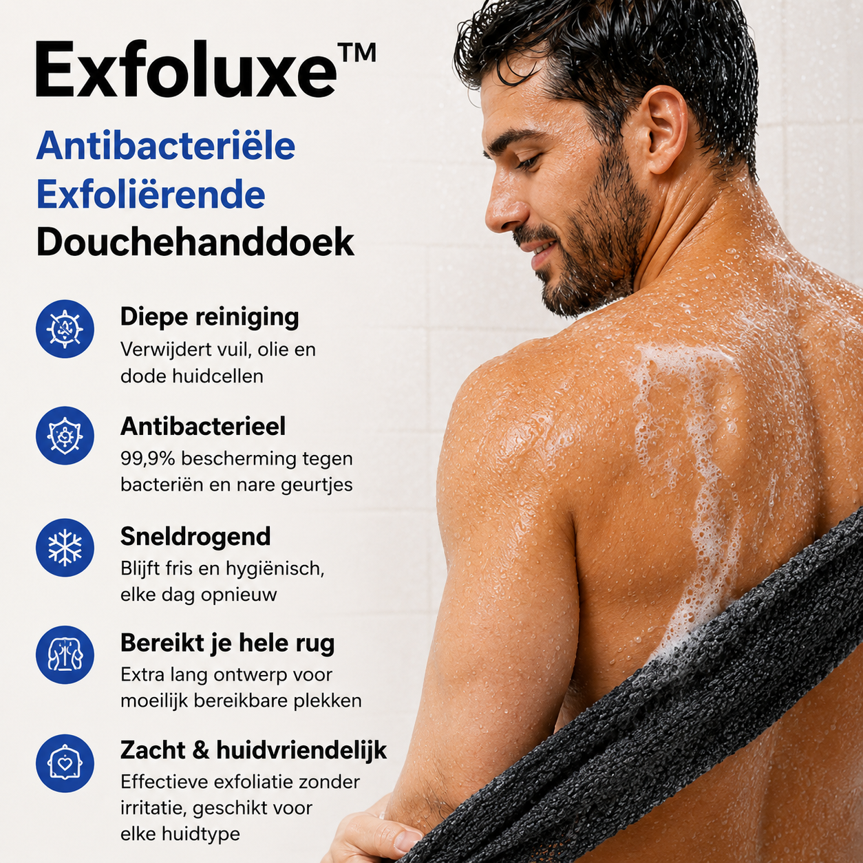Exfoluxe™ – Antibacteriële Douchehanddoek