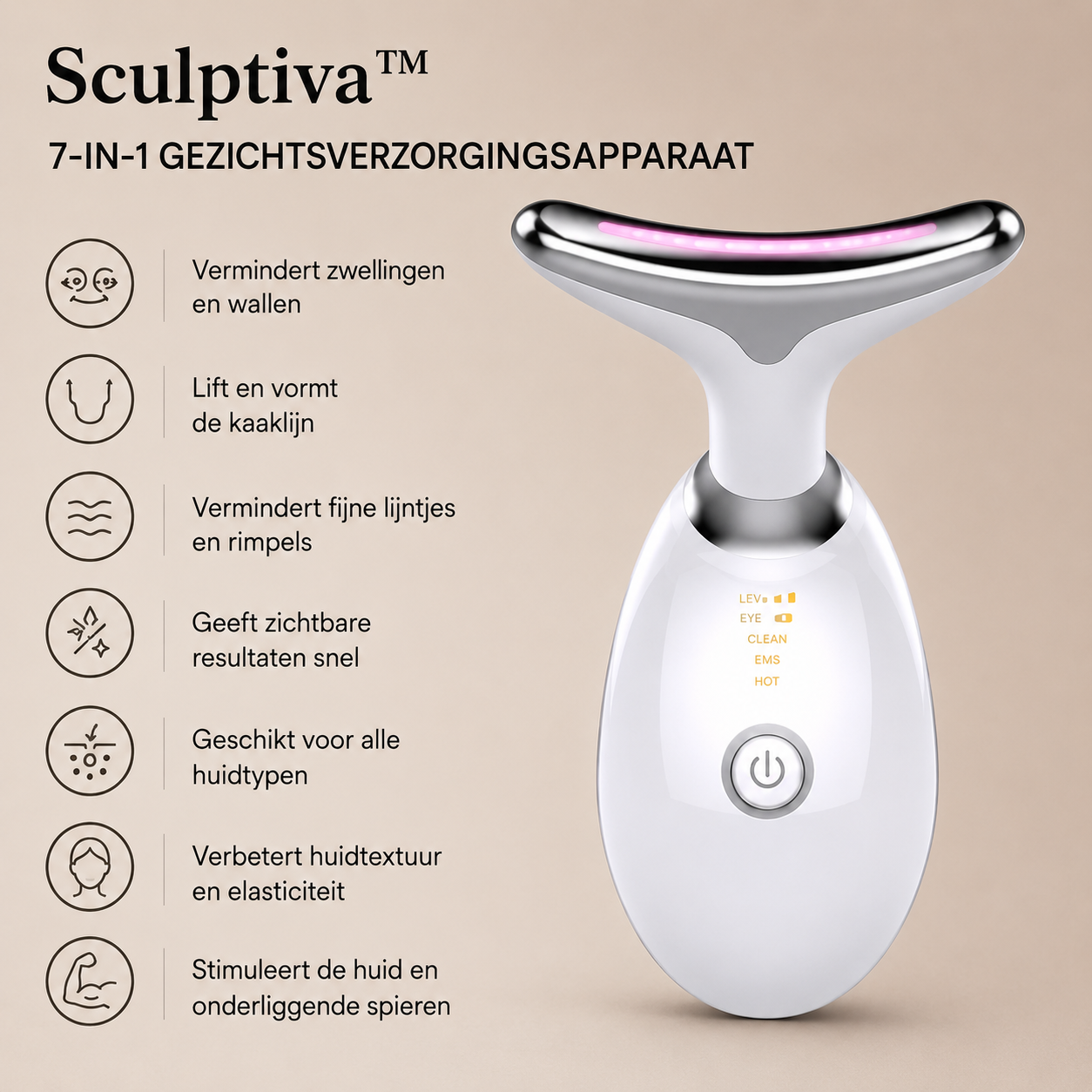 Sculptiva™ - 7-in-1 LED Lichttherapie, Warmte & Gezichtsmassage