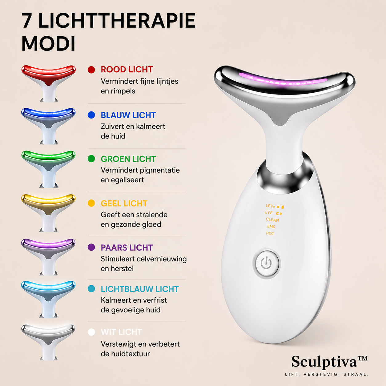 Sculptiva™ - 7-in-1 LED Lichttherapie, Warmte & Gezichtsmassage